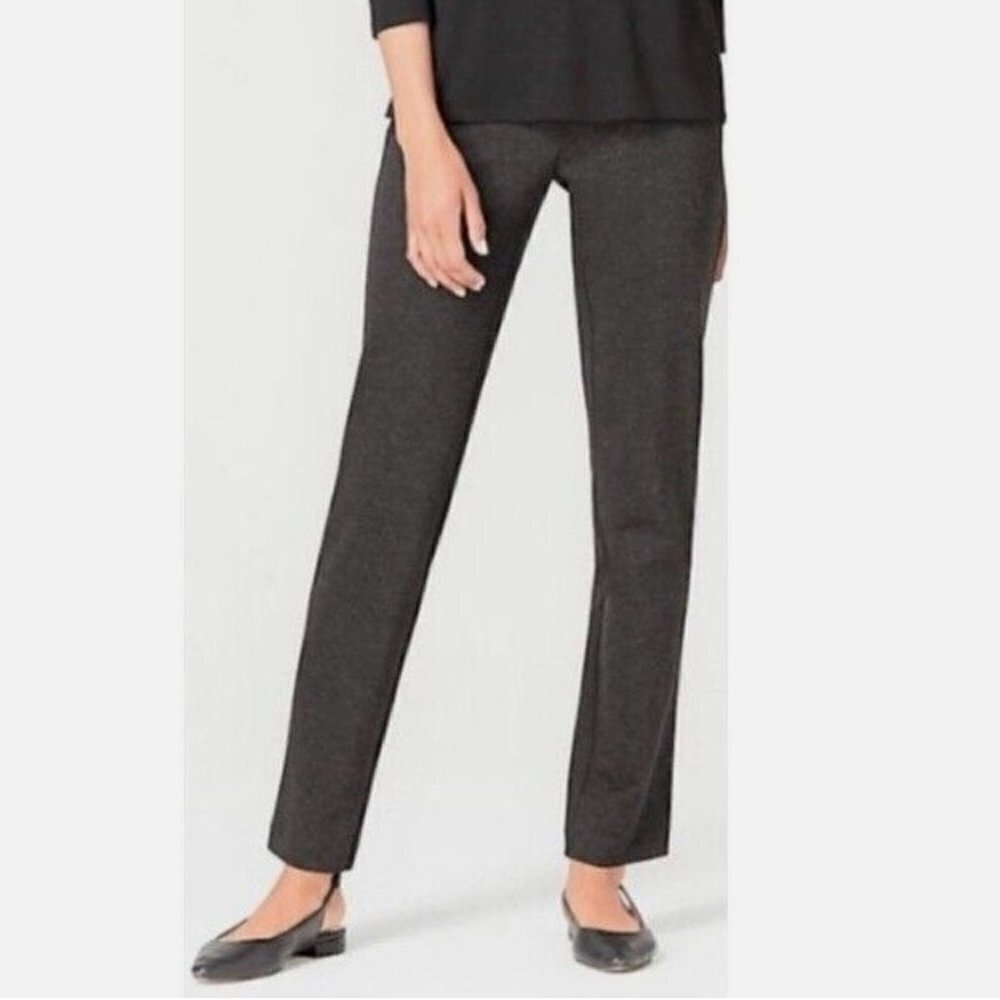 J Jill women's L heathered grey Ponte Slim Leg Pants pull on waist EUC